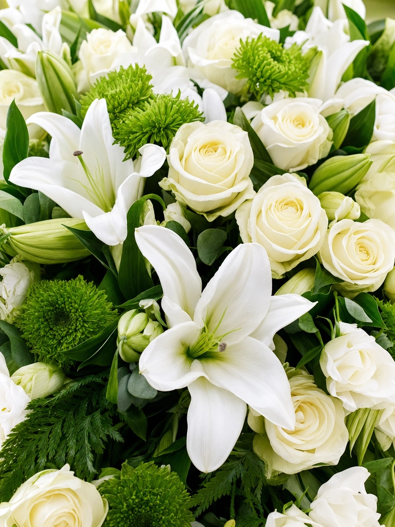 White lilies and roses in soft light — a symbol of remembrance for a sympathy card subscription